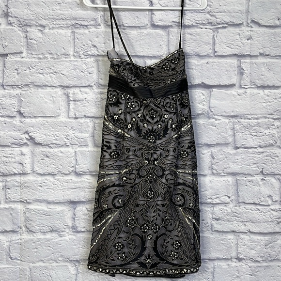 Sue Wong strapless BLACK/ PLATINUM Embroidered  beaded Cocktail evening prom - Picture 5 of 12